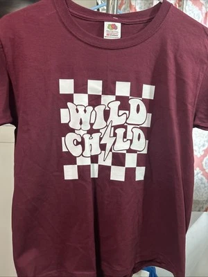 Custom “Wild Child” Youth T-Shirt Color Is Burgundy/white - NEW - Image 1 of 3