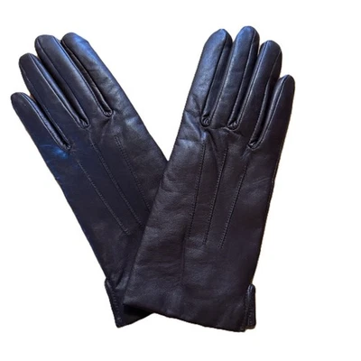 Guantes Land's End para mujer de cuero marrón chocolate totalmente forrados, nunca usados Foto 1 de 4