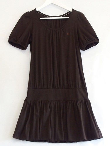 Abito corto Burberry blu etichetta manica a sbuffo cotone ricamato