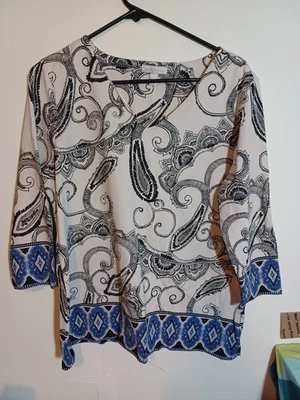 Camisa Charter Club para mujer grande blanca negra cachemira elástica nailon Foto 1 de 4