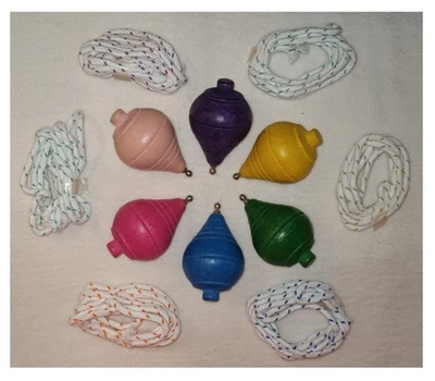 Trottola grande vintage in legno naturale colorato trottole cm 7 punta metallo - Immagine 1 di 4