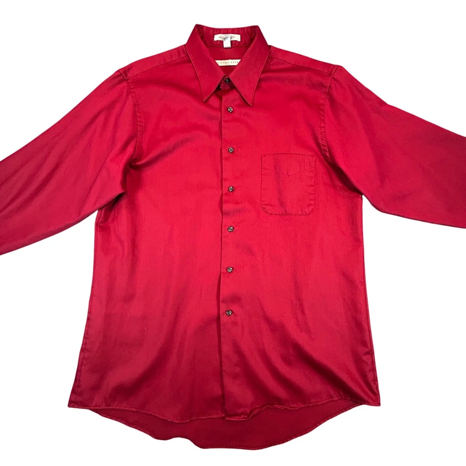Geoffrey Beene Hombres Rojo Satén Sin Arrugas Camisa Abotonada Grande Manga Larga Foto 1 de 4