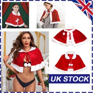 Xmas Christmas Mrs Santa Claus Fancy Dress Costume Short Cloak &Cap Adults/Kids - Picture 1 of 16