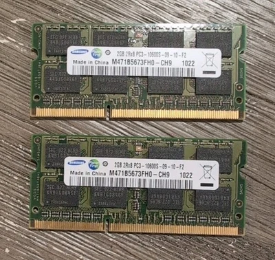 Samsung (2 x 2GB) 4GB - 2Rx8 PC3-10600S LAPTOP Memory RAM M471B5673FH0-CH9 - Image 1 of 2