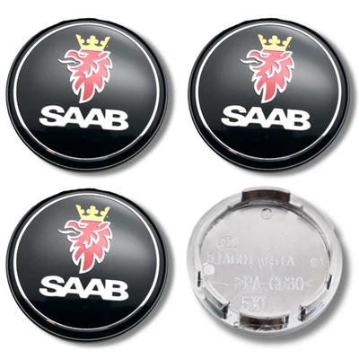 Alloy Wheel Centre Cap Hub x4 For SAAB 56mm Black Front 9-3 9-5 Silver Back - Image 1 of 4