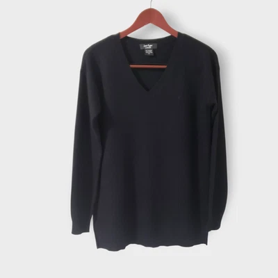 Suéter Lord & Taylor Mujer Cachemira Tejido Waffle Cuello en V Negro Talla Pequeña Minimalista Foto 1 de 4