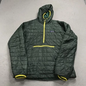 Patagonia Jacket Mens Medium Green Nano Puff Primaloft 1/4 Zip Puffer Hooded - Picture 1 of 12