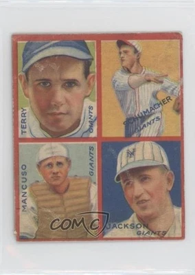 Goudey 1935 4 en 1 R321 Bill Terry Gus Mancuso Hal Schumacher Travis Jackson Salón de la fama Foto 1 de 2