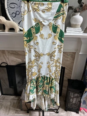 $520 Vestido sin tirantes ROBERTO CAVALLI JUST CAVALLI verde/blanco/oro 42 US 6 Foto 1 de 4