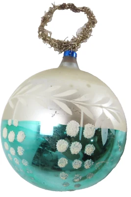 VTG Mercury Blown Glass Tinsel Mica Ball Christmas Ornament Huge 4"  D982 - Image 1 of 4