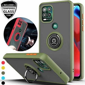 For Motorola Moto G Stylus 2021/5G Ring Case Magnetic Stand Cover+Tempered Glass - Picture 1 of 13