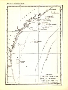 FISHING GROUNDS-CAPE ROMAIN, S.C.- ST. AUGUSTINE, FLA. Antique nautical map 1887 - Picture 1 of 1