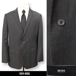 HUGO BOSS mens gray striped 100% WOOL sport coat suit jacket blazer 44R - Picture 1 of 13