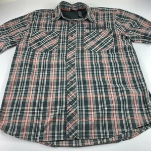 Harley Davidson Men's Short Sleeve Shirt Gray Black Orange Plaid Skull Cotton L - Picture 1 of 8