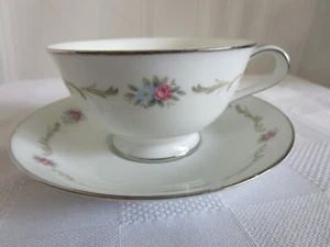 Vintage NORITAKE Winthrop Cup & Saucer Pink Blue Flowers Scrolls Footed Japan - Picture 1 of 6