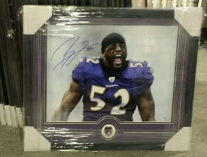 RAY LEWIS BALTIMORE RAVENS AUTOGRAPHED CUSTOM FRAMED 16 × 20 PHOTO PSA COA !!! - Picture 1 of 3