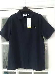 Mens T shirt SLAZENGER navy blue white trim short sleeves collar size small BNWT - Imagen 1 de 3