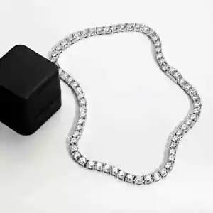 14K White Gold Over 4MM 19Ct Round Cut Lab Created Diamond Tennis Necklace 18" - Picture 1 of 3