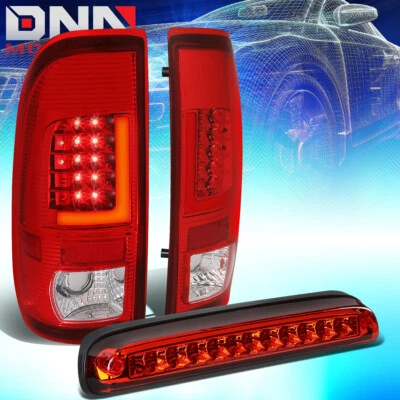 FIT 99-07 FORD SUPER DUTY PAR VERMELHO 3D LED L-BAR LANTERNAS TRASEIRAS + 3ª terceira lâmpada de freio - Imagem 1 de 4