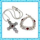 Brighton Endless Love Red Cross Heart Silver Necklace Bracelet Set Pouch