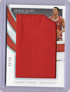 2022-23 Immaculate Johnny Davis Jumbo Hat Patch Relic Rookie Card 01/12 BADGERS