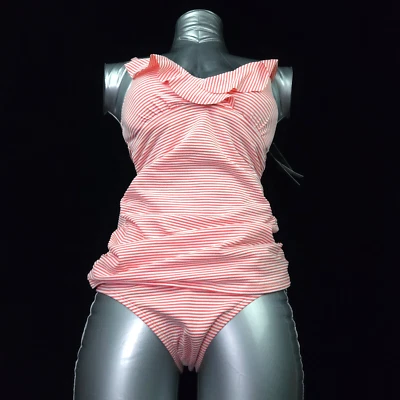 RALPH LAUREN WOMENS TANKINI SWIMSUIT -10- WHITE PINK SEERSUCKER 2-PIECE -NEW - Image 1 of 4