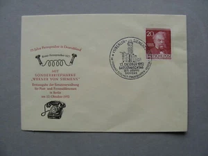 GERMANY BERLIN, cover FDC 1952, Werner von Siemens, 75th ann. telephone - Picture 1 of 1