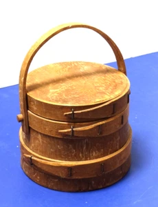 Vintage Prim Firkin Eimer Drop Griff & Deckel "Top of Stack" 3 Bänder ~ KLEIN ~ 4"H - Bild 1 von 24