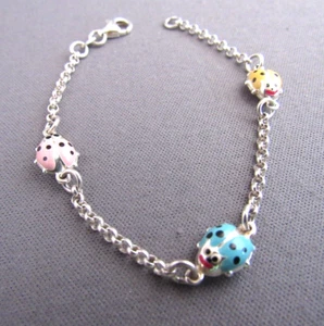 PULSERA TENIS LADYBUG ESMALTE CADENA ESLABÓN ROLO ESTERLINA VINTAGE MWS ITALIA - Imagen 1 de 5
