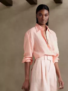 NWT Banana Republic The Boxy Cropped Linen Shirt X-LARGE XL Peach Long Sleeve - Picture 1 of 13