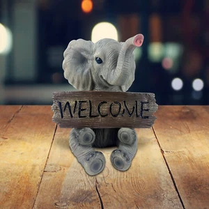 7"H Elephant with WELCOME Sign Figurine - Picture 1 of 1