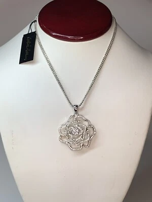 "Collar Cookie Lee tono plata rosa flor pavé doble cadena nuevo con etiquetas 18""" Foto 1 de 4
