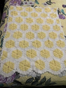 Floral Hand Crochet Granny Square Afghan Yellow Flower Throw/Baby Blanket - Picture 1 of 11