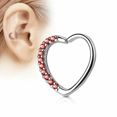 Heart Gem Stud Hoop Cartilage Helix Daith Rook Tragus Snug Ear Rings Piercing - Image 1 of 4