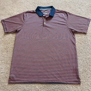 Bollé Golf Polo Shirt Mens Size L Orange Striped Short Sleeve Polyester - Picture 1 of 8