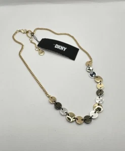 DKNY Tri Tone Clear Crystal Disc Necklace Gold Silver Black MRSP $35 - Picture 1 of 7