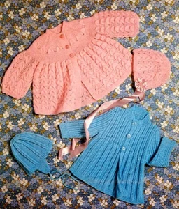 Cardigans bonnets knitting pattern 3 ply copy two Designs Babies Toddler - Picture 1 of 2