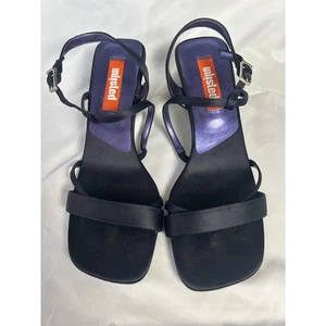 Vintage Y2k 90er schwarz Riemchen eckige Zehenpartie klobiger Absatz elegante Schuhe Sandalen 9 - Bild 1 von 4