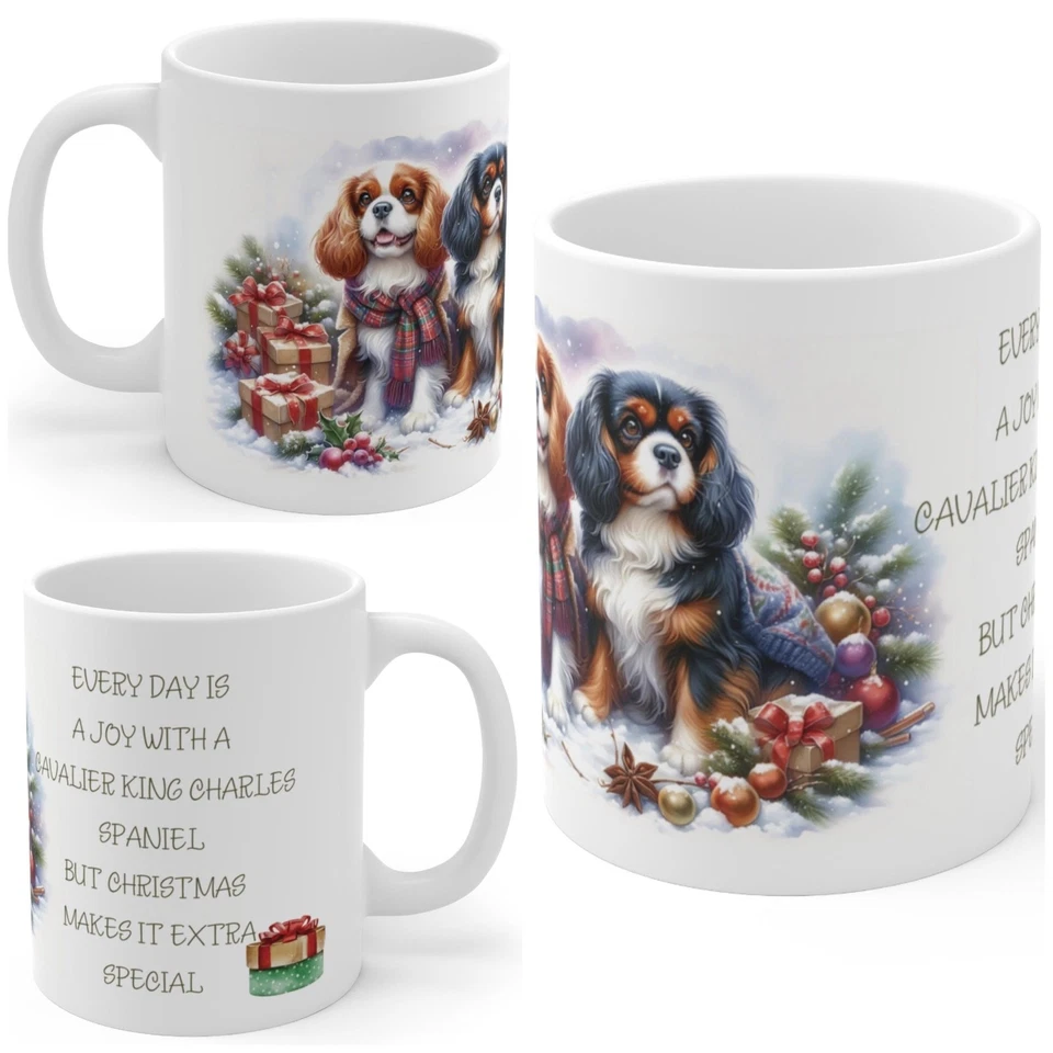 HAYBOWPODGE 11oz Ceramic Cavalier King Charles Spaniel Christmas Mug, Cavalier mug