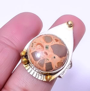 Bird Eye Jasper Silver Plated Two Tone Gold Plated Ring s.9 T25, Christmas Gift - Picture 1 of 6