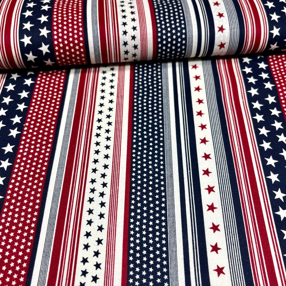 Tela Patriótica Estrellas y Rayas POR YARDA Rojo, Blanco y Azul Foto 1 de 4