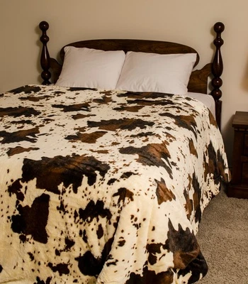 Manta Visón Imitación COLOR VACA MARRÓN RODEO TALLA REINA Cálida 79"x95" Foto 1 de 2