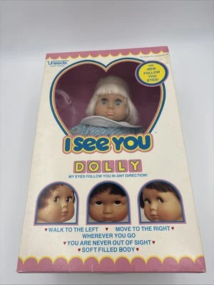 Muñeca bebé niña vintage Uneeda I See You Dolly cuerpo relleno suave síguete ojos Foto 1 de 4