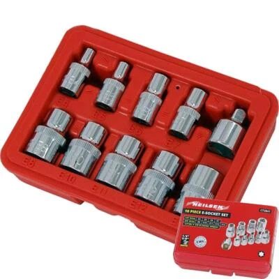 10pc E Torx Socket Set Female Star Bit External Hex Torque E4 - E14 CT2841 - Image 1 of 3