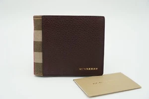 Burberry Leather and House Check Bi-fold Burgundy Red Engravements Wallet - Picture 1 of 15