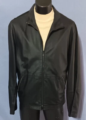 Chaqueta de Cuero Negra Ligera Armani Collezioni 46 Estilo Café Racer y Regular Foto 1 de 4