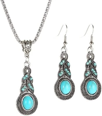 Beautiful Turquoise Pendant with Chain with Matching Dangle Earring Set - Image 1 of 4