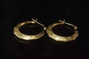 VINTAGE 14K GELBGOLD GRAVIERT ZCKZACK REIFEN OHRRINGE D145-05 - Bild 1 von 4