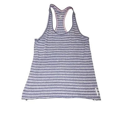 Camiseta sin mangas Reebok para mujer talla XS gris azul marino a rayas espalda deportiva elástica ropa deportiva Foto 1 de 4