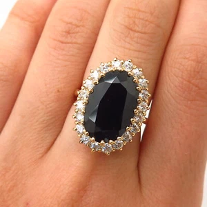 925 Sterling Silver Gold Plated Melanite Gem & C Z Ring Size 5 3/4 - Picture 1 of 7